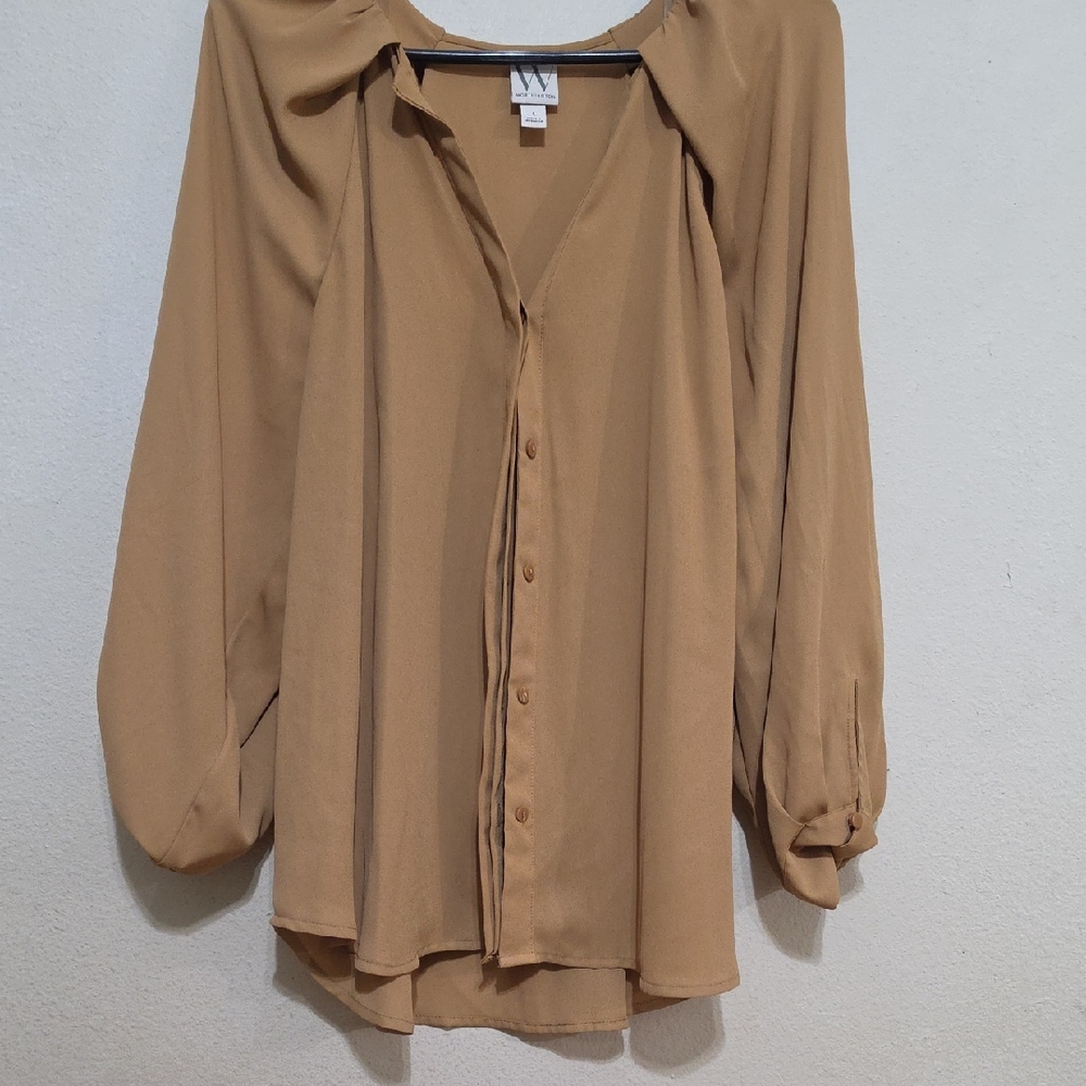 Worthington Light Brown Button-Down Blouse